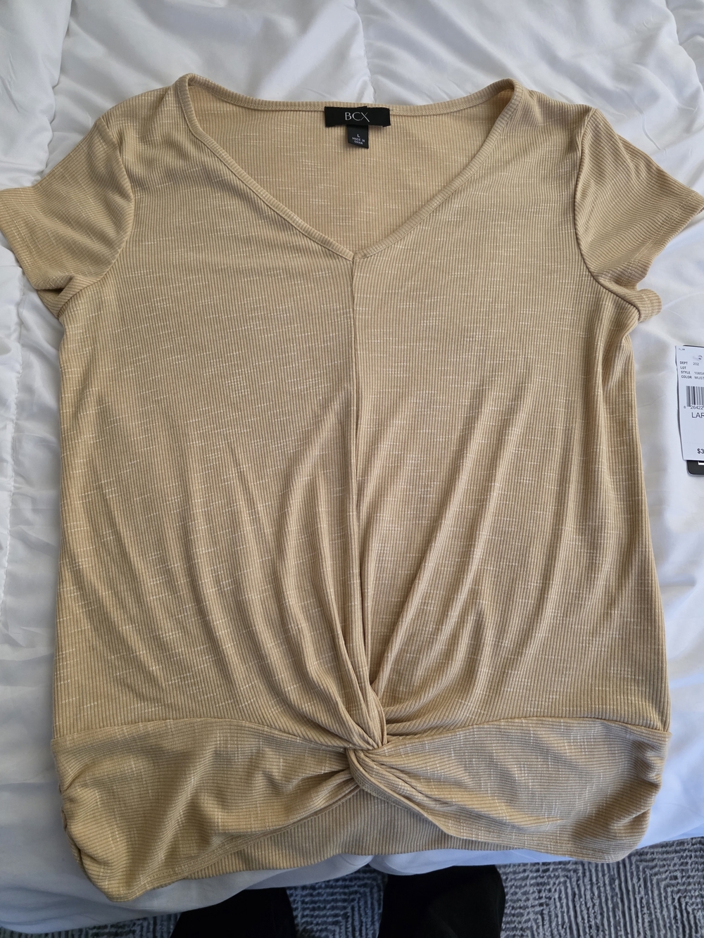 BCX Short-Sleeve Twist-Front V-Neck Top in Mustard